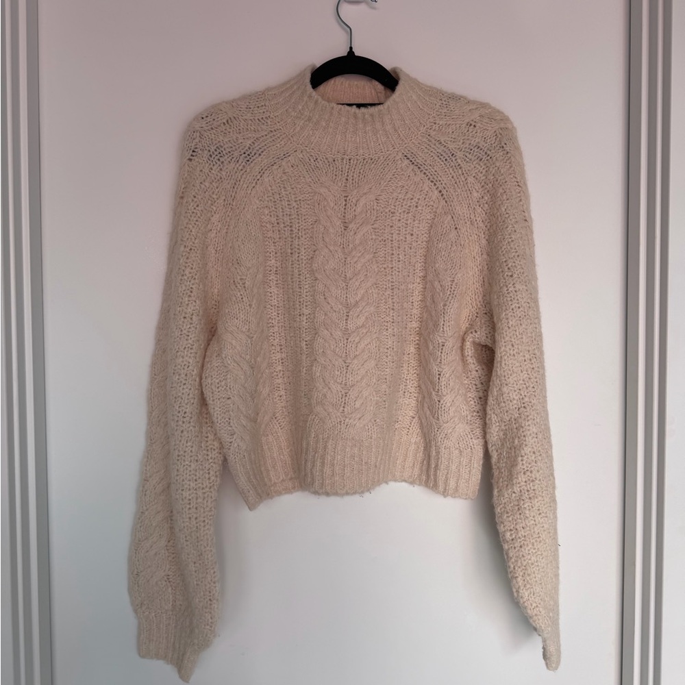 Aritzia Sunday Best Cream Cable Knit Cropped Sweater - Picture 1 of 7